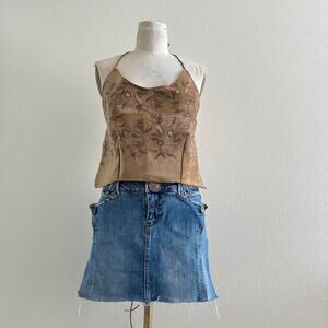 handmade tan suede embroidered halter top